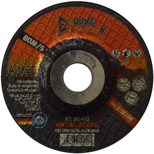 [12126] DISCO 4 1/2" X 1/4 X 7/8 PULIR METAL DUKE ENERGY TECNOLOGIA ALEMANA (HT80413)