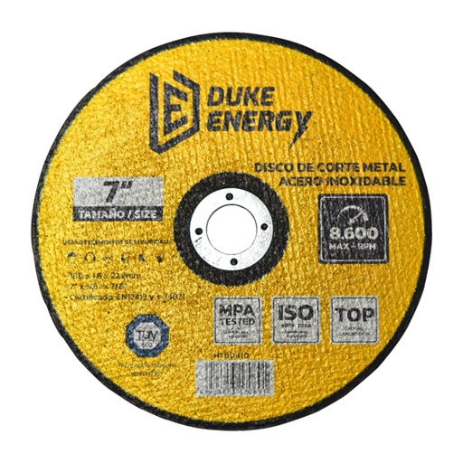 [12123] DISCO 7" CORTE METAL ACERO INOX 2 EN 1 DUKE ENERGY TECNOLOGIA ALEMANA (HT80410)