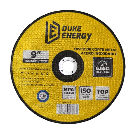 [13972] DISCO 9" CORTE METAL ACERO INOX 2 EN 1 DUKE ENERGY TECNOLOGIA ALEMANA
