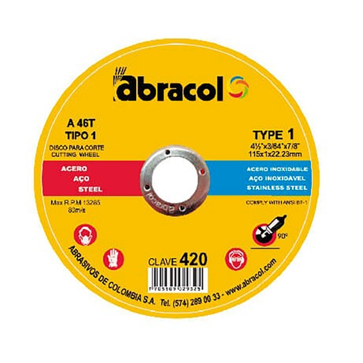 [6225] DISCO ABRACOL AMARILLO CORTE METAL 4 1/2 TIPO 420