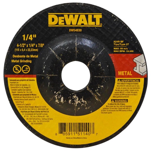 [698] DISCO DEWALT P/M 4 1/2" X 1/4 (DW44830)