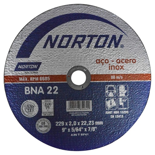 [10802] DISCO NORTON CORTE METAL/ACERO INOX 9' PLANO
