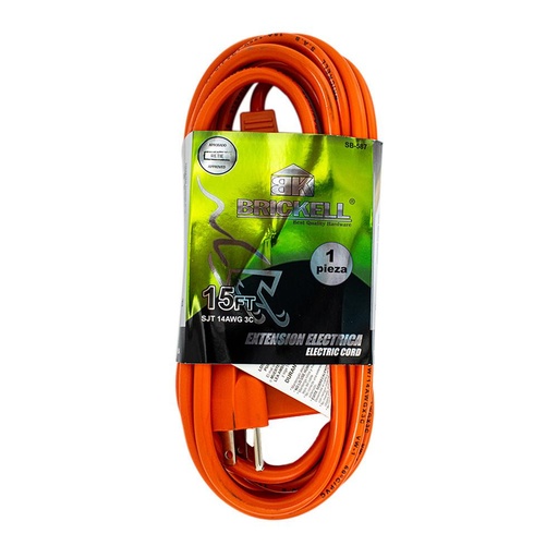 [13828A] EXTENSION 15FT NARANJA CON TOMA X 3 BRICKELL (SB-587)