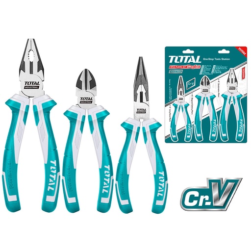 [14780] JUEGO DE ALICATES X 3 PIEZAS INDUSTRIAL TOTAL (PINZA 6,CORTAFRIO 6,ALICATE 8) (THT2K0301)