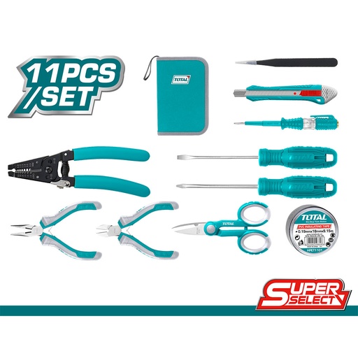 [15351] KIT DE HERRAMIENTAS X 11 PZS PARA ELECTRICISTA TOTAL SUPER SELECT (TKETS0111)