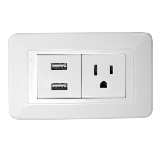 [1651] LINEA BK BLANCA INCRUSTAR TOMA SENCILLO + 2 USB UDUKE