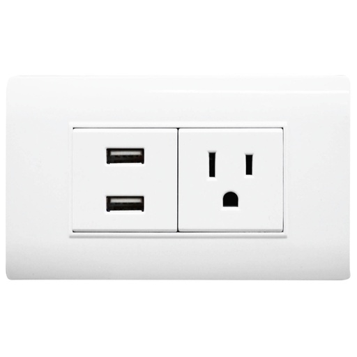 [1651B] LINEA BK PLUS BLANCA INCRUSTAR TOMA SENCILLO + 2 USB