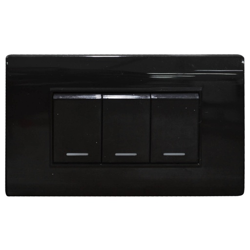 [1644N] LINEA BK PLUS NEGRA INCRUSTAR SWICHE TRIPLE CONMUTABLE 110-220 (118K-03-3W-BLK) (HT20720)