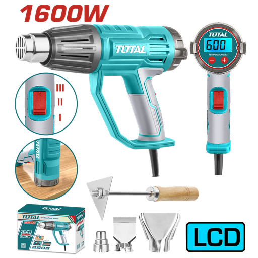 [19306] PISTOLA CALOR CON TEMPERATURA AJUSTABLE 1600W  INCLUYE 3 BOQUILLAS Y 1 RASCADOR  INDUSTRIAL TOTAL (UTB16056)