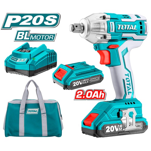 [14773] PISTOLA IMPACTO INALAMBRICA 1/2 20V INCLUYE 2 BATERIAS 1 CARGADOR TOTAL (UTIWLI2001)