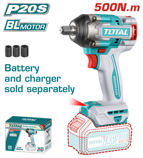 [20761] PISTOLA IMPACTO INALAMBRICO 1/2 20V 500 N.M   NO INLUYE BATERIA Y CARGADOR SUPER TOTAL (TIWLI20501)
