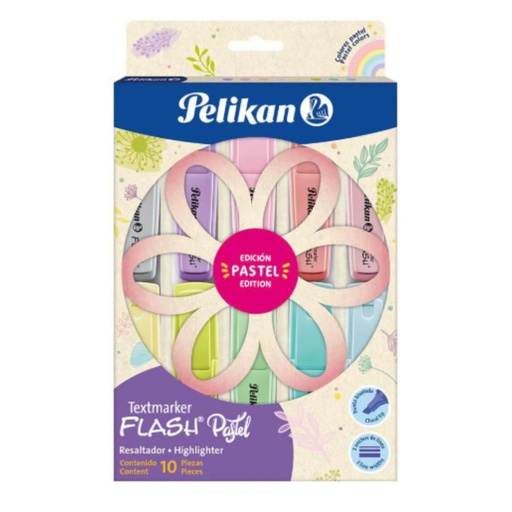 [AA222A] RESALTADOR CAJA X 10 FLASH PASTEL PELIKAN (11350S)