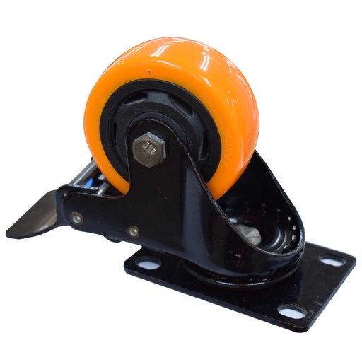 [7813] RODACHINES 3 PLANO NARANJA CON FRENO GIRATORIO 75MM 100KG (INDIVIDUAL) (HT40090)
